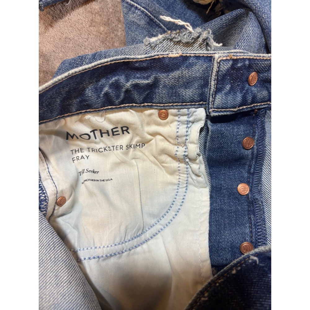 Mother The Trickster Skimp Fray Jeans Till Seeker Distressed Straight Leg 24 - Picture 7 of 8